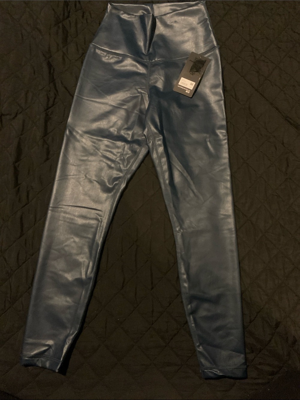 90 Degree By Reflex Faux Leather Leggings in Navy Blue
